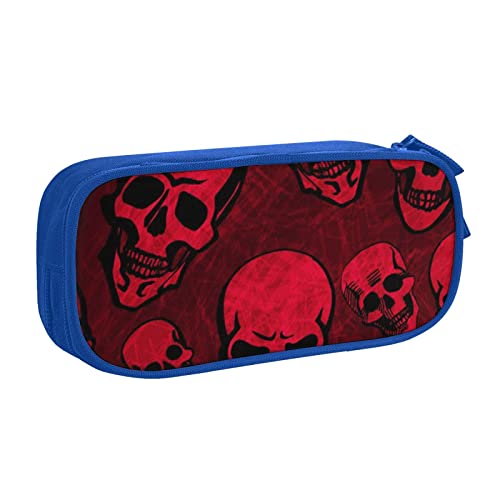 Federmäppchen mit rotem Totenkopf-Motiv, doppelstöckig, für Schule, Büro und Reisen, hohe Kapazität, blau, Einheitsgröße, Taschen-Organizer von SYLALE