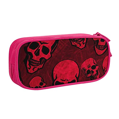 Federmäppchen mit rotem Totenkopf-Motiv, doppelstöckig, für Schule, Büro und Reisen, hohe Kapazität, rose, Einheitsgröße, Taschen-Organizer von SYLALE