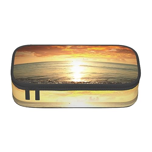 Federmäppchen mit süßem Slooth-Aufdruck und Zwischenschicht, für Schule, Büro und Reisen, hohe Kapazität, Sunset Ocean Beach, Einheitsgröße, Taschen-Organizer von SYLALE