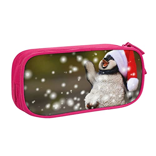 Federmäppchen mit weihnachtlichem Pinguin-Druck, doppelstöckig, für Schule, Büro und Reisen, hohe Kapazität, rose, Einheitsgröße, Taschen-Organizer von SYLALE