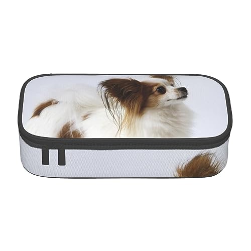 Federmäppchen mit weißem Papillon-Print und Zwischenschicht, für Schule, Büro und Reisen, hohe Kapazität, Weißes Papillon, Einheitsgröße, Taschen-Organizer von SYLALE