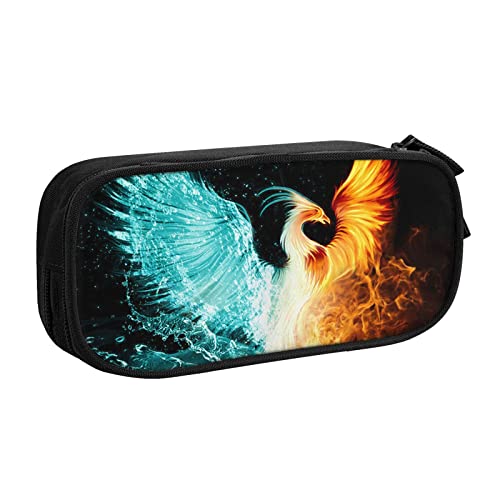 Fire and Water Phoenix-Druck-Doppelstock-Federmäppchen mit für Schule, Büro und Reisen, hohe Kapazität, Schwarz , Einheitsgröße, Taschen-Organizer von SYLALE