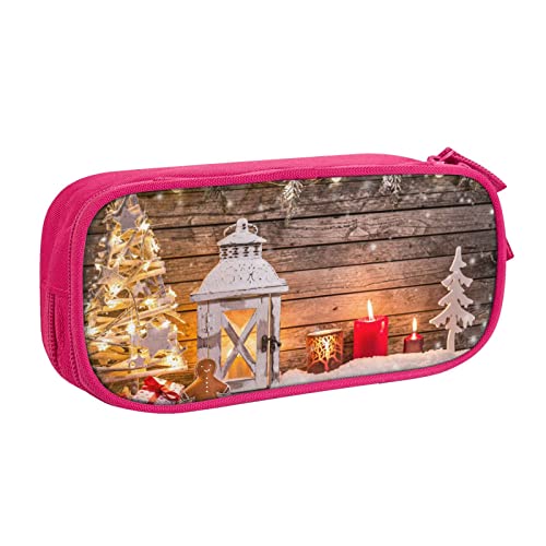 Frohe Weihnachten Holzbrett Kerze Hirsch Druck Doppeldeck Federmäppchen mit für Schule, Büro und Reisen, hohe Kapazität, rose, Einheitsgröße, Taschen-Organizer von SYLALE