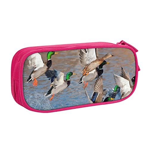 Mallard Ducks Federmäppchen mit Doppeldecker-Motiv, für Schule, Büro und Reisen, hohe Kapazität, rose, Einheitsgröße, Taschen-Organizer von SYLALE