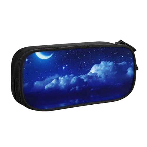 Moonlight Sky Print Double Deck Federmäppchen mit für Schule, Büro und Reisen, hohe Kapazität, Schwarz , Einheitsgröße, Taschen-Organizer von SYLALE