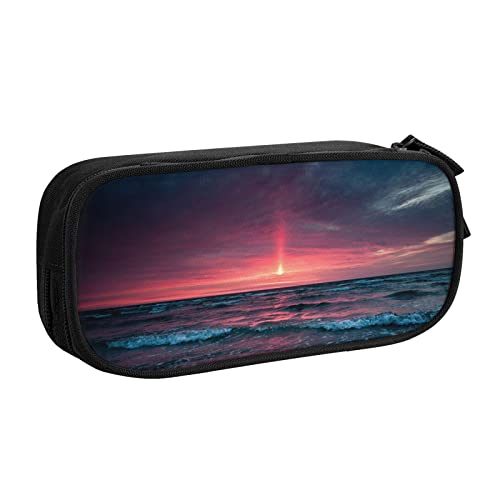 Ocean Tide at Warm Twilight Print Double Deck Federmäppchen mit für Schule, Büro und Reisen, hohe Kapazität, Schwarz , Einheitsgröße, Taschen-Organizer von SYLALE