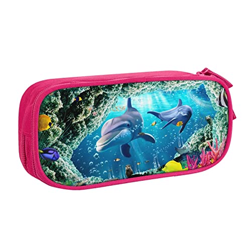 Ocean Underwater Delphin Fish Print Double Deck Pencil Case with for School, Office and Travel, High Capacity, rose, Einheitsgröße, Taschen-Organizer von SYLALE