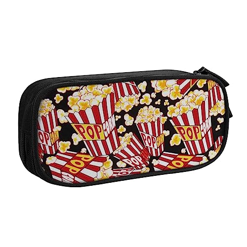 Popcorn-Druck-Doppelstock-Federmäppchen mit für Schule, Büro und Reisen, hohe Kapazität, Schwarz , Einheitsgröße, Taschen-Organizer von SYLALE