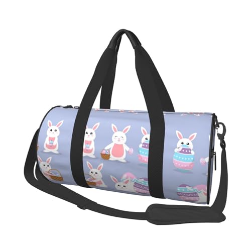 Reisetasche mit Cartoon-Kaninchen-Druck, wasserdicht, Wochenendtasche, Handgepäcktasche für Damen und Herren, Schwarz , Einheitsgröße von SYLALE