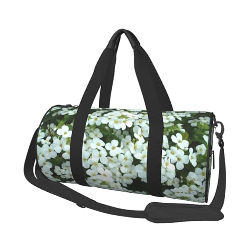 SYLALE Reisetasche mit weißem Blumendruck, wasserdicht, Wochenendtasche, Handgepäcktasche für Damen und Herren, Schwarz , Einheitsgröße von SYLALE
