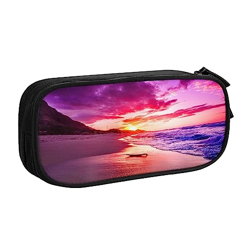 Schönes Federmäppchen mit Strand-Sonnenuntergang, doppelstöckig, für Schule, Büro und Reisen, hohe Kapazität, Schwarz , Einheitsgröße, Taschen-Organizer von SYLALE