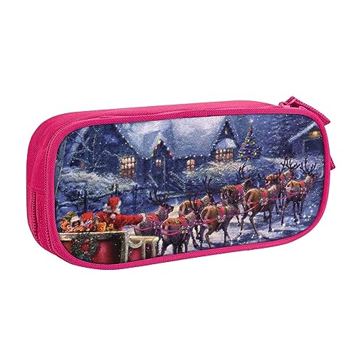 Snow Night Federmäppchen mit Weihnachtsmann und Hirsch, doppelstöckig, für Schule, Büro und Reisen, hohe Kapazität, rose, Einheitsgröße, Taschen-Organizer von SYLALE