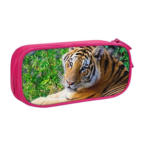 Tiger liegend auf dem Gras Druck Doppeldecker Federmäppchen mit für Schule, Büro und Reisen, hohe Kapazität, rose, Einheitsgröße, Taschen-Organizer von SYLALE