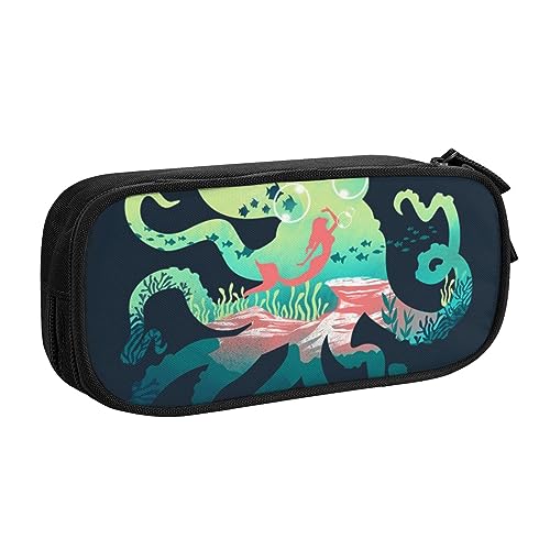 Underwater Ocean Octopus Print Double Deck Pencil Case with for School, Office and Travel, High Capacity, Schwarz , Einheitsgröße, Taschen-Organizer von SYLALE