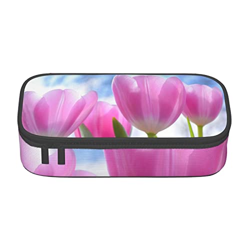 Well-Behaved Schnauzer Print mit Zwischenschicht Federmäppchen für Schule, Büro und Reisen, hohe Kapazität, Tulpen Blumen, Einheitsgröße, Taschen-Organizer von SYLALE