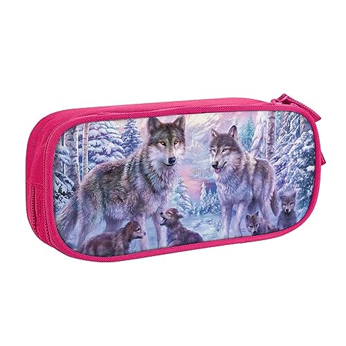 Winter Wolf Familie Drucken Doppeldeck Federmäppchen mit für Schule, Büro und Reisen, hohe Kapazität, rose, Einheitsgröße, Taschen-Organizer von SYLALE