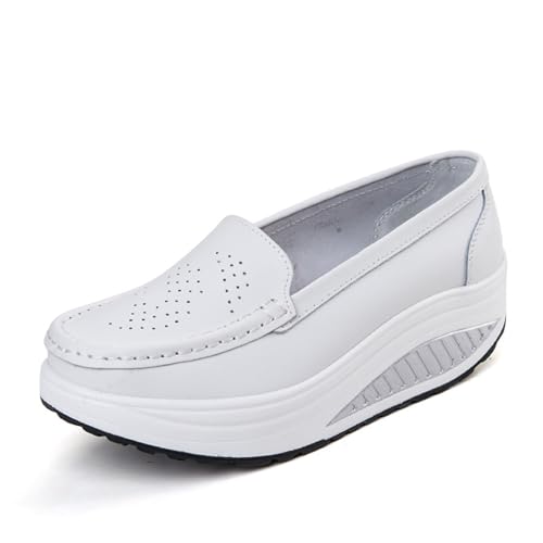 Casual Nurse-Schuhe für Damen, atmungsaktive On-Slip-Arbeitsschuhe Damen, Keil-Wanderschuhe Damen, mit Fußgewölbeunterstützung für Restaurantarbeit (Color : White, Size : 39 EU) von SYLUOQP