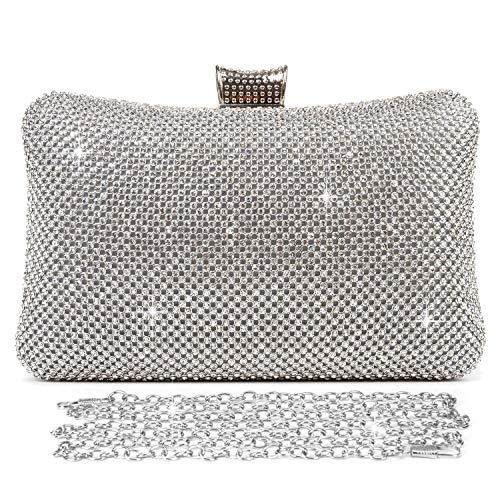 SYMALL Damen Partytasche Diamanten Kristalle Clutch Kleine Glänzende Abendtasche Hochzeitszeremonie Braut Clutch Geburtstag Cocktail, Silber von SYMALL