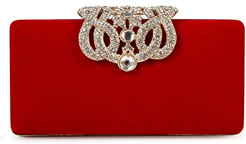 SYMALL Damen Abendtasche Samt Kristall Retro Clutch Designer Satin Party Braut Prom Handtasche Cocktail, Rot von SYMALL