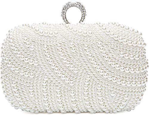 SYMALL Damen Clutch Elegante Handtasche Perlenkristall Abendhandtasche Hochzeit Handtasche mit Kette für Hochzeit Party Party, Weiß von SYMALL