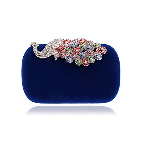 SYMALL Damen Clutch Samt mit Diamanten Funkelnd Kristalle Pfau Schwanz Cocktail Handtasche Eleganter Stil Retro Abendtasche Party Bag Mini Abendkupplungen, Blau von SYMALL