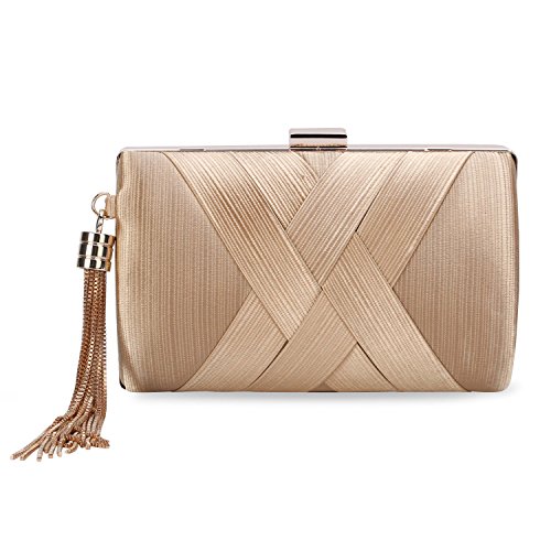 Damen Fraun Elegante Clutch Abendtasche Hochwertige Seidenhandtasche mit Quastenanhänger Brautbeutel für Hochzeit Party Gold 17*7*10cm von BAIGIO