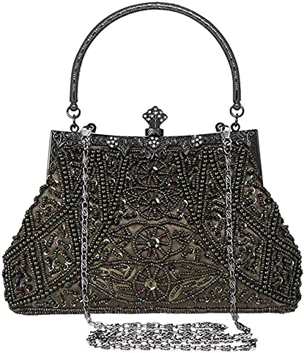 SYMALL Damen Handtasche für Party Vintage Clutch Elegant Retro Abendtasche Hochzeit Tasche mit Perlen Cocktail Braut Umhängetasche Bankett, Grau von SYMALL