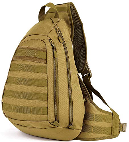 SYMALL Herren Brusttasche Crossbody Militär Umhängetasche Molle Bag Wasserdicht Slingbag Schultertasche Taktisch Wanderrucksäck Dreieck Pack für Trekking Backpack Camping Fahrradrucksäck, Braun von SYMALL