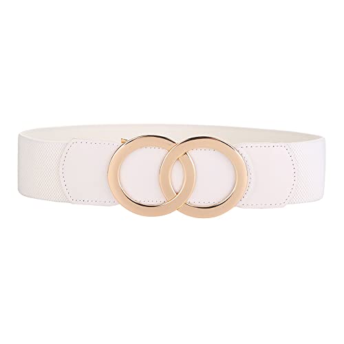 SYMOL Breiter Gürtel Damen für Kleid Elastischer Taillengürtel 70CM-160CM Große Taille Vintage Stretchy Hüftgürtel Damengürtel Gold O Schnalle.(Weiß,Taille:140CM-160CM) von SYMOL