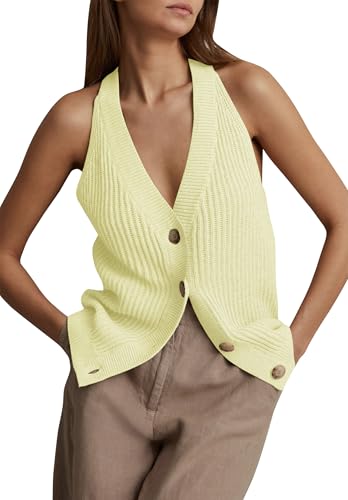 Damen-Pullover, Weste, Oberteil, ärmellos, Knopfleiste, V-Ausschnitt, Strick-Tanktop, schmal, lässig, Cardigan, Buttergelb, X-Groß Damen-Pullover, Weste, Oberteil, ärmellos, Knopfleiste, V-Ausschnitt, Strick-Tanktop, schmal, lässig, Cardigan, Buttergelb, X-Groß von SYNEELIFE