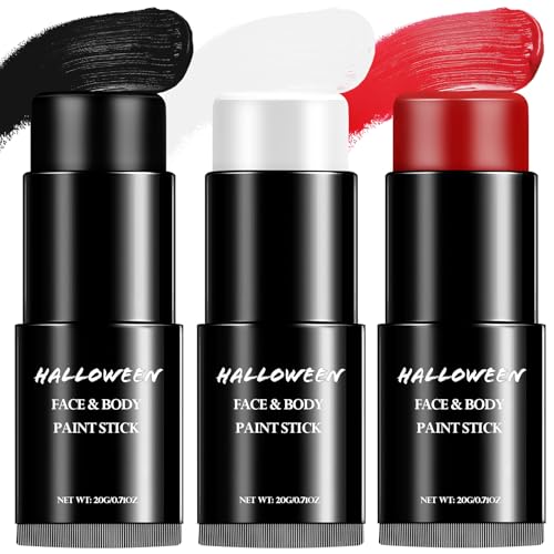 Halloween Schminke Schwarz Weiß Rot - Halloween Make Up Set Erwachsene Kinder, Face Body Paint, Augen Körperfarbe, Gesichtsfarben Für Clown Theaterschminke Karnevalsschminke Vampir Zombie Makeup 60g von SYNERIX