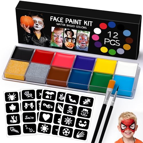 Kinderschminken Halloween Schminke Set - 12 Farben Face Paint Make Up Kinder Mädchen, Ölige Bodypainting Farben Hohe Farbwiedergabe für Theaterschminke Bemalen Schminke Karneval Party Makeup von SYNERIX