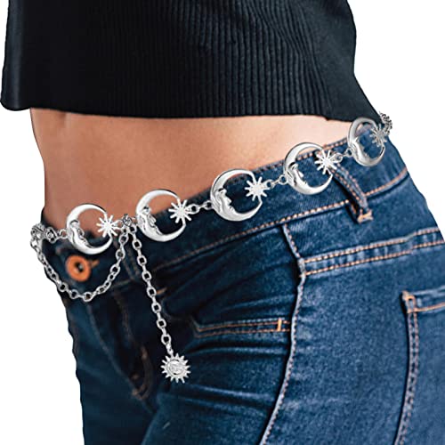 SYNYEY Taillenkette, Metall-Bauchkette mit Mond, Kleidergürtelketten, Schmuckzubehör für Frauen und Mädchen SYNYEY Taillenkette, Metall-Bauchkette mit Mond, Kleidergürtelketten, Schmuckzubehör für Frauen und Mädchen von SYNYEY