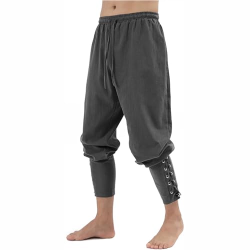 Herren Knöchel-Bandhose Mittelalter Wikinger Navigator Piraten Kostüm Renaissance Gothic Halloween Cosplay Hose, GRAU, Large von SYQBR