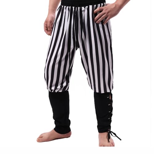 Herren Knöchel-Bandhose Mittelalter Wikinger Navigator Piraten Kostüm Renaissance Gothic Halloween Cosplay Hose, schwarz und weiß, XXX-Large Herren Knöchel-Bandhose Mittelalter Wikinger Navigator Piraten Kostüm Renaissance Gothic Halloween Cosplay Hose, schwarz und weiß, XXX-Large von SYQBR