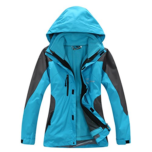 SYRINX Damen 3 in 1 Winddicht Wasserdicht Atmungsaktiv Hardshelljacke mit Fleecejacke Camping Wandern Outdoor Jacke (Medium, Blau) von SYRINX