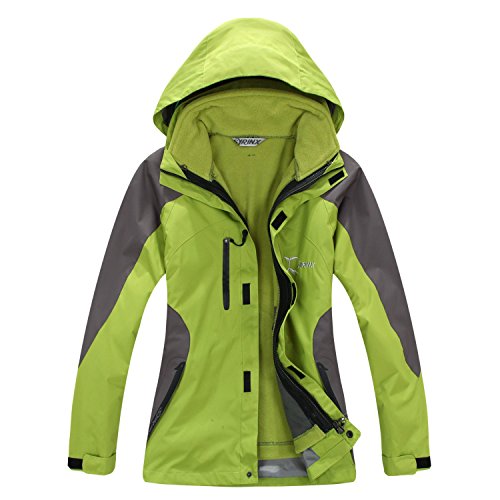 SYRINX Damen 3 in 1 Winddicht Wasserdicht Atmungsaktiv Hardshelljacke mit Fleecejacke Camping Wandern Outdoor Jacke (X-Large, Grün) von SYRINX