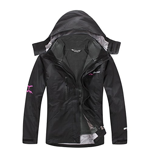 SYRINX Herren 3 in 1 Wasserdicht Atmungsaktiv Outdoor Camping Wandern Sport Jacke Winddicht Kapuze Fleecefutter Mantel (Large, Schwarz) von SYRINX