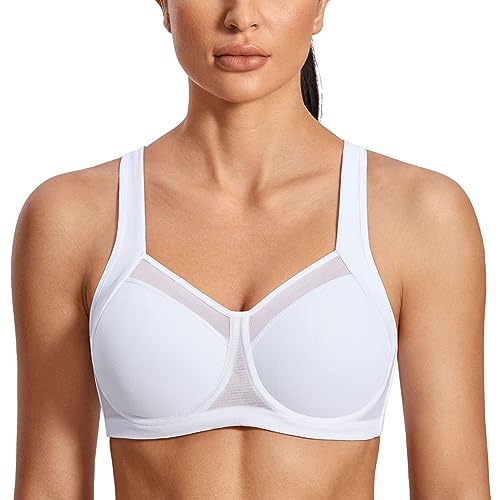 SYROKAN Damen Starker Halt Sport BH - Mesh mit Bügel Ringerrücken Ohne Einlagen Fitness Lauf Joggen BH Weiss 70C von SYROKAN