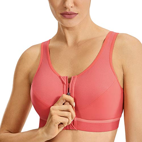 SYROKAN Damen Sport BH Starker Halt - Vorderverschluss Ohne Bügel Und Einlagen für Nach Brust OP Fitness Lauf Yoga Honigtau Melone Pink 75B von SYROKAN