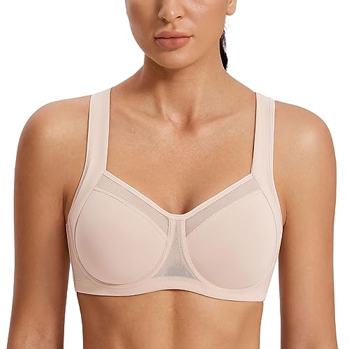 SYROKAN Damen High Impact Sport-BH mit Bügel und verstellbaren Trägern Beige 80G von SYROKAN