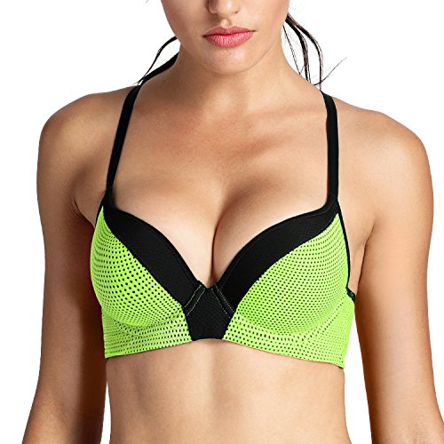 SYROKAN Damen Push Up Sport BH - Ringerrücken,mit Bügel,Geformte Cups Grün 70A von SYROKAN