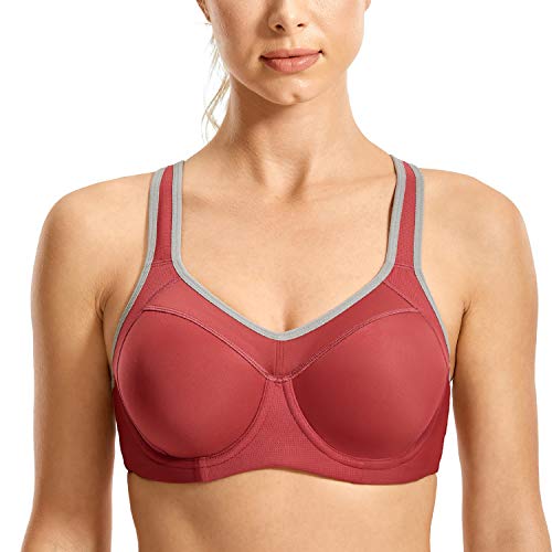 SYROKAN Damen Sport BH Starker Halt- Bügel Push Up Ringerrücken Gepolstert Fitness BH Bräunlichrot 70E von SYROKAN