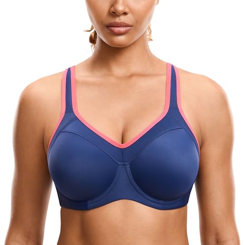 SYROKAN Damen Sport BH Starker Halt- Bügel Push Up Ringerrücken Gepolstert Fitness BH Tinte Blau 75B von SYROKAN