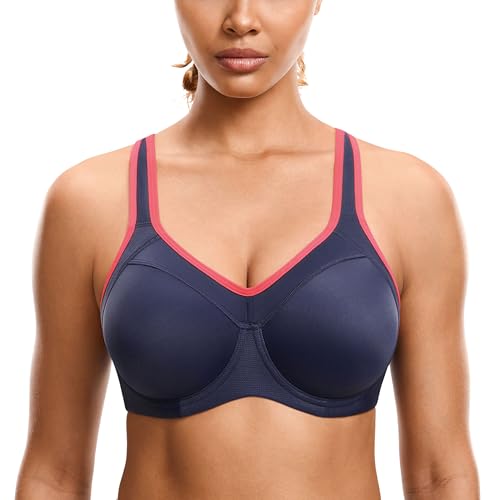 SYROKAN Damen Sport BH Starker Halt- Bügel Push Up Ringerrücken Gepolstert Fitness BH Tinte Blau 75B von SYROKAN