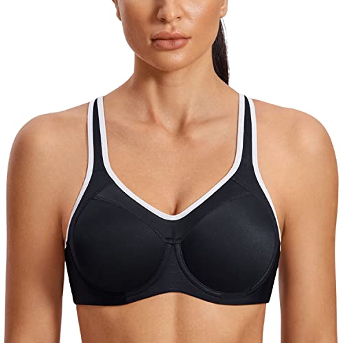 SYROKAN Damen Sport BH Starker Halt- Bügel Push Up Ringerrücken Gepolstert Fitness BH Schwarz 70B von SYROKAN