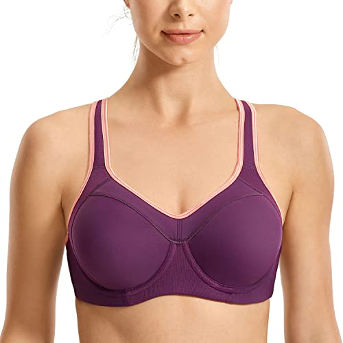 SYROKAN Damen Sport BH Starker Halt- Bügel Push Up Ringerrücken Gepolstert Fitness BH dunkel-lila 70G von SYROKAN