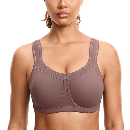 SYROKAN Damen Sport BH Bügel Starker Halt Große Brüste BHS mit Abnehmbaren Cups und Gepolsterten Trägern Umber 85C SYROKAN Damen Sport BH Bügel Starker Halt Große Brüste BHS mit Abnehmbaren Cups und Gepolsterten Trägern Umber 85C von SYROKAN