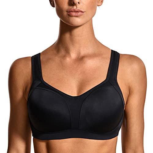 SYROKAN Damen Sport BH Große Brüste Starker Halt Bügel BH Gepolstert für Fitness Lauf Joggen Yoga Schwarz 70D von SYROKAN