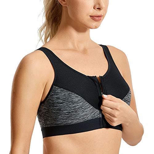 SYROKAN Damen Sport BH Starker Halt - Vorderverschluss Ohne Bügel Und Einlagen für Nach Brust OP Fitness Lauf Yoga Grau Melange 80D von SYROKAN